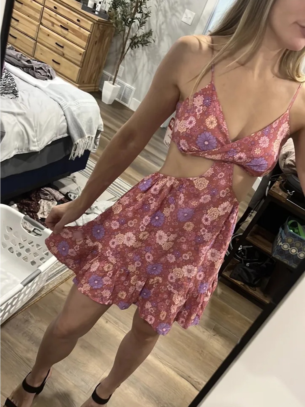 Cotton Candy Floral Cutout Mini Dress - Pink & Purple
